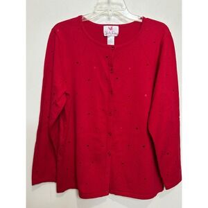 Quacker Factory Red Embellished Cardigan Sweater Women's Size L